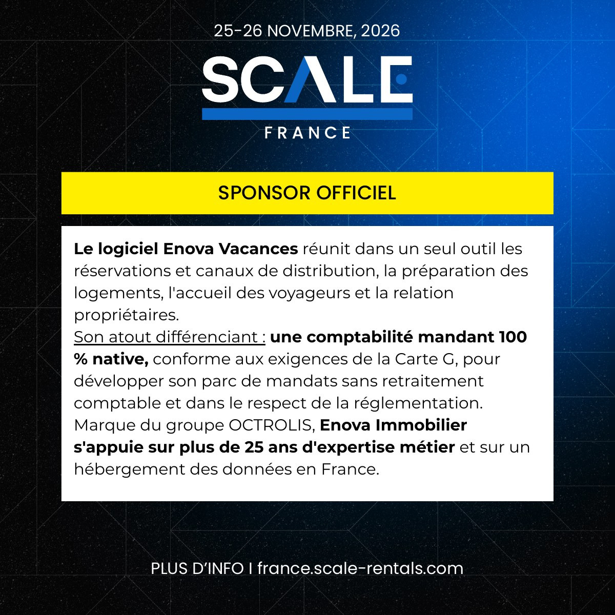 Présentation du logiciel Enova Vacances par Enova Immobilier, sponsor du salon SCALE France 2026